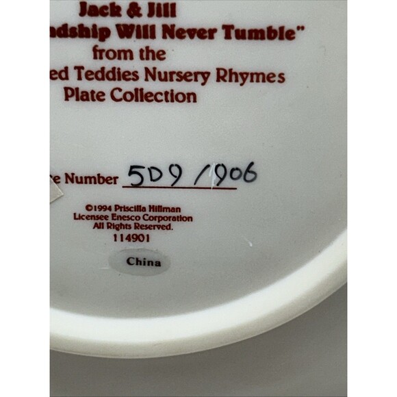 Cherished Teddies Jack And Jill Nursery Rhyme 3D Plate #114901-1994 - Picture 5 of 9